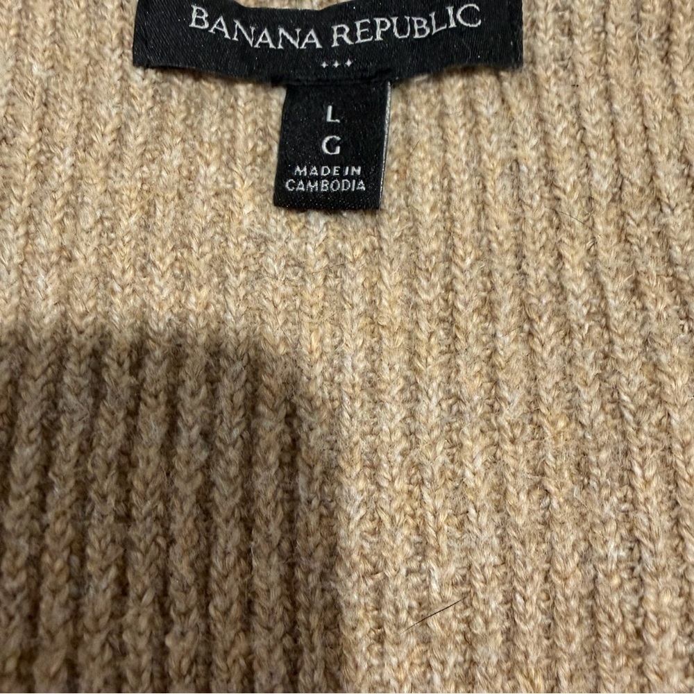 Banana Republic Tan Long Sleeve V-Neck Sweater Dress Cotton Blend Ribbed Midi - Picture 7 of 9